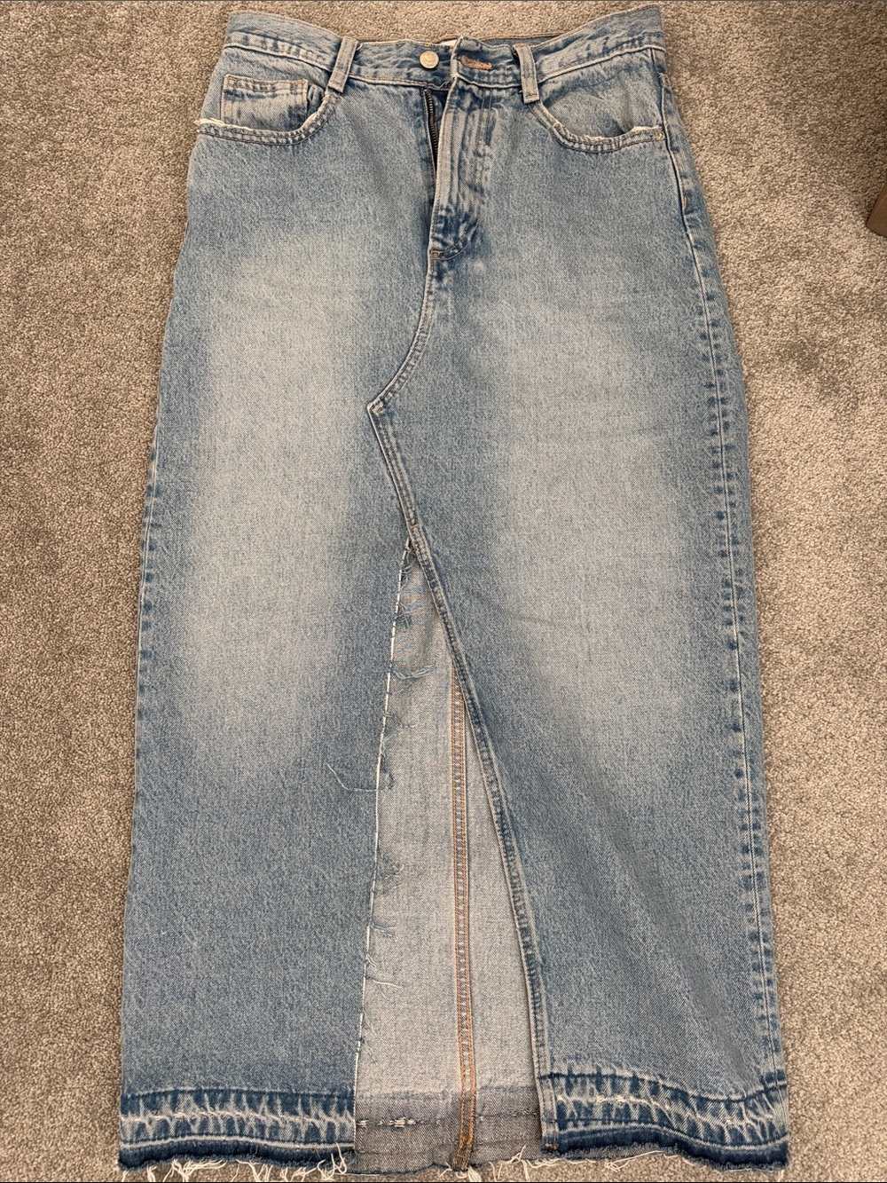 Zara Light Blue Denim Midi Skirt with Front Slit
